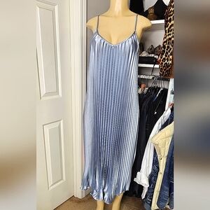 "Fabrik" Elegant Blue Satin Pleated Slip Dress